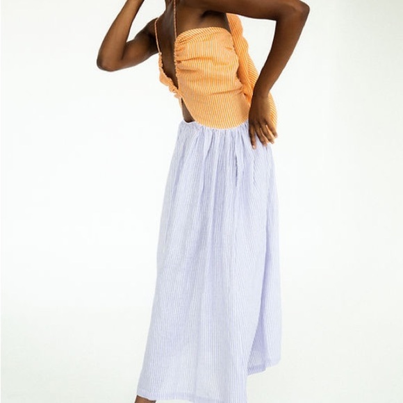 Tach Clothing Sandine Linen Dress Orange & Lilac Size Large Strappy Colorblock - Picture 3 of 9